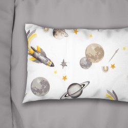 Μαξιλαροθήκη Παιδική Kids Space Mission 183 White-Grey Cotton Dimcol (50x70) 1Τεμ