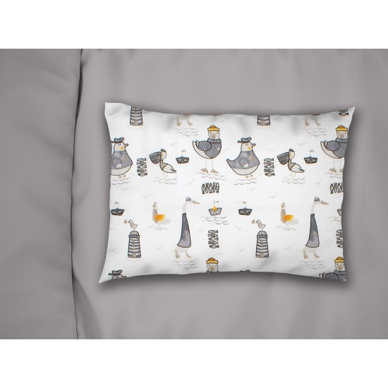 Μαξιλαροθήκη Παιδική Kids Seabirds 578 White-Grey Cotton Dimcol (50x70) 1Τεμ