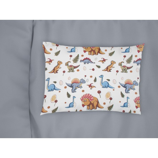 Μαξιλαροθήκη Παιδική Kids Dinosaur 519 White-Blue Cotton Dimcol (50x70) 1Τεμ