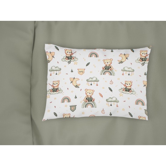 Μαξιλαροθήκη Παιδική Kids Cloudy Bear 581 White-Olive Cotton Dimcol (50x70) 1Τεμ
