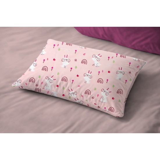 Μαξιλαροθήκη Παιδική Kids Rabbit Garden 585 Pink Cotton Dimcol (50x70) 1Τεμ
