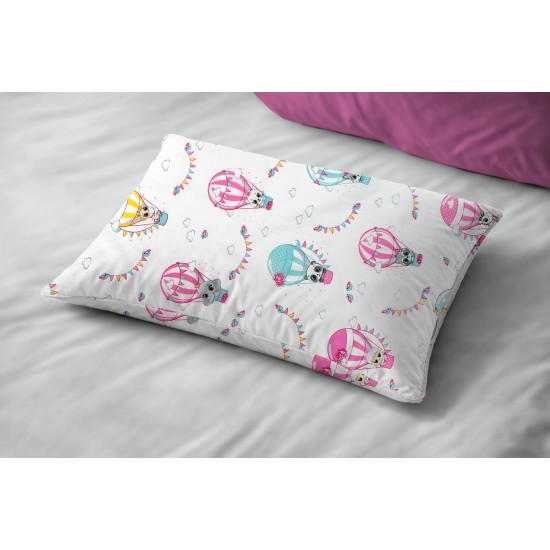 Μαξιλαροθήκη Παιδική Kids The Floating Zoo 597 White-Pink Cotton Dimcol (50x70) 1Τεμ