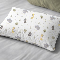 Μαξιλαροθήκη Παιδική Kids Happy Safari 713 White-Grey Cotton Dimcol (50x70) 1Τεμ