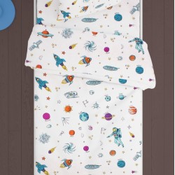 Σεντόνια Παιδικά Μονά Σετ Kids Space 188 White Cotton Dimcol (160x240) 2Τεμ