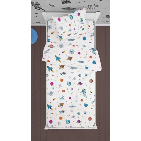 Σεντόνια Παιδικά Μονά Σετ Kids Space 188 White Cotton Dimcol (160x240) 2Τεμ