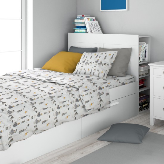 Σεντόνια Παιδικά Μονά Σετ Kids Seabirds 578 White-Grey Cotton Dimcol (160x240) 2Τεμ