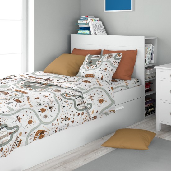 Σεντόνια Παιδικά Μονά Σετ Kids Countryside 580 White-Mint Cotton Dimcol (160x240) 3Τεμ