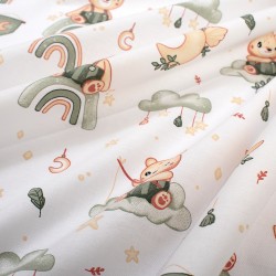 Σεντόνια Παιδικά Μονά Σετ Kids Cloudy Bear 581 White-Olive Cotton Dimcol (160x240) 2Τεμ