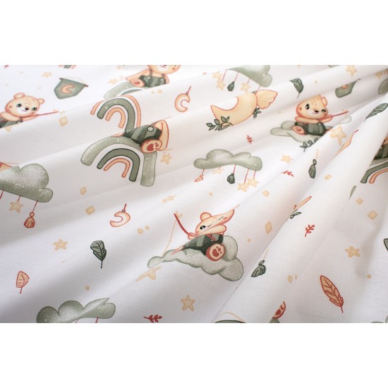 Σεντόνια Παιδικά Μονά Σετ Kids Cloudy Bear 581 White-Olive Cotton Dimcol (160x240) 2Τεμ