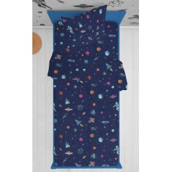 Σεντόνια Παιδικά Μονά Σετ Kids Space 189 Blue Cotton Dimcol (160x240) 2Τεμ