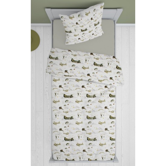 Παπλωματοθήκη Μονή Kids Airforce 196 White-Khaki Cotton Dimcol (160x240) 1Τεμ