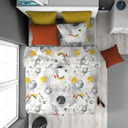 Σεντόνια Παιδικά Μονά Σετ Kids Spaceship 187 Grey Cotton Dimcol (160x240) 3Τεμ