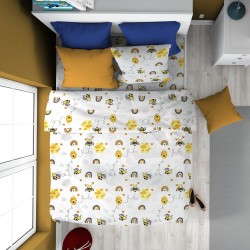 Σεντόνια Παιδικά Μονά Σετ Kids Honey Bee 545 White-Yellow Cotton Dimcol (160x240) 3Τεμ