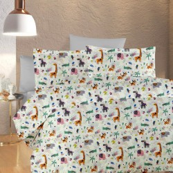 Σεντόνια Παιδικά Μονά Σετ Kids Zoo 556 White-Multi Cotton Dimcol (160x240) 3Τεμ