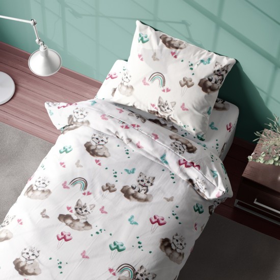 Σεντόνια Παιδικά Μονά Σετ Kids Kitten 560 Petrol Cotton Dimcol (160x240) 3Τεμ