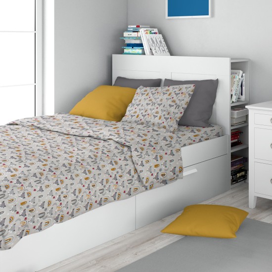 Σεντόνια Παιδικά Μονά Σετ Kids Forest Fox 527 Grey Cotton Dimcol (160x240) 3Τεμ