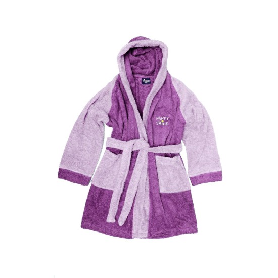 Μπουρνούζι Παιδικό Με Κουκούλα Kids Happy Smile Dark Mauve Cotton Dimcol 1Τεμ