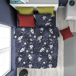 Παπλωματοθήκη Παιδική Φανελένια Μονή Kids Galaxy Travel 90 Blue Flannel Cotton Dimcol (160x240) 1Τεμ