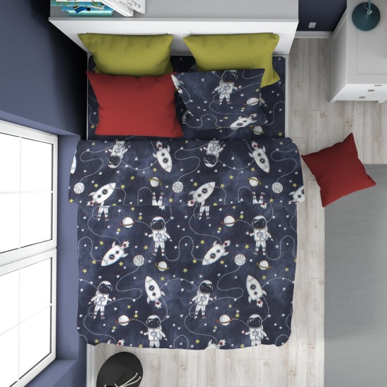 Παπλωματοθήκη Παιδική Φανελένια Μονή Kids Galaxy Travel 90 Blue Flannel Cotton Dimcol (160x240) 1Τεμ