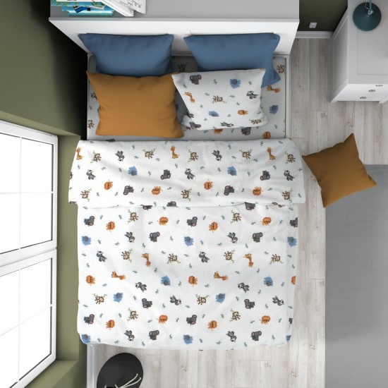 Παπλωματοθήκη Παιδική Φανελένια Μονή Kids Zoo 29 White Flannel Cotton Dimcol (160x240) 1Τεμ