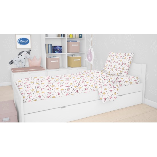 Παπλωματοθήκη Παιδική Μονή Kids Elephant 072 White-Pink Flannel Cotton Dimcol (160x240) 1Τεμ