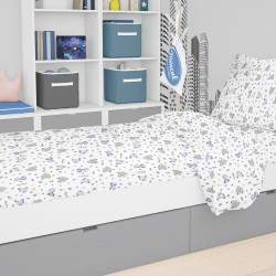 Παπλωματοθήκη Παιδική Μονή Kids Elephant 074 White-Sky Blue Flannel Cotton Dimcol (160x240) 1Τεμ