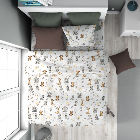 Παπλωματοθήκη Παιδική Μονή Kids Forest Savanna 36 White-Grey Flannel Cotton Dimcol (160x240) 1Τεμ