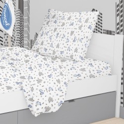 Μαξιλαροθήκη Παιδική Φανελένια Kids Elephant 074 White-Sky Blue Flannel Cotton Dimcol (50x70) 1Τεμ