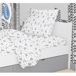 Μαξιλαροθήκη Παιδική Φανελένια Kids Elephant 074 White-Sky Blue Flannel Cotton Dimcol (50x70) 1Τεμ