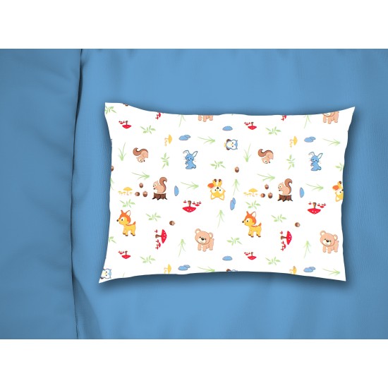 Μαξιλαροθήκη Παιδική Φανελένια Kids Forest Animals 070 White-Sky Blue Flannel Cotton Dimcol (50x70) 1Τεμ