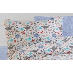 Μαξιλαροθήκη Παιδική Kids Dino 309 White-Blue Polycotton Dimcol (50x70) 1Τεμ