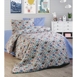 Σεντόνια Παιδικά Μονά Σετ Kids Dino 309 White-Blue Polycotton Dimcol (160x240) 3Τεμ