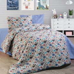 Παπλωματοθήκη Παιδική Μονή Kids Dino 309 White-Blue Polycotton Dimcol (160x240) 1Τεμ