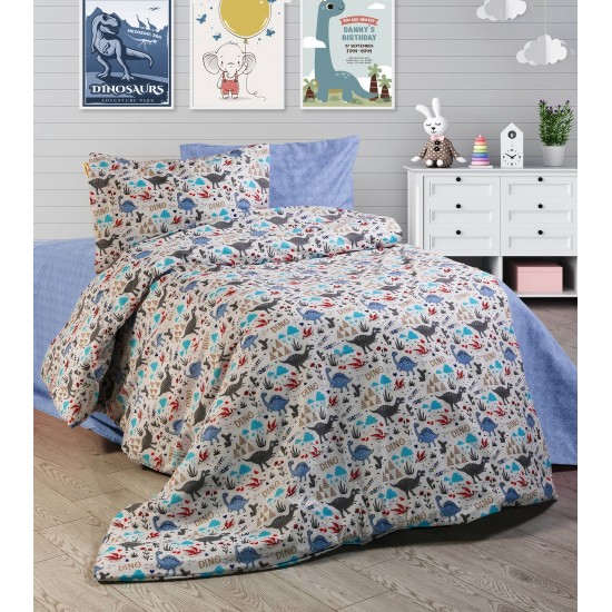 Σεντόνια Παιδικά Μονά Σετ Kids Dino 309 White-Blue Polycotton Dimcol (160x240) 3Τεμ