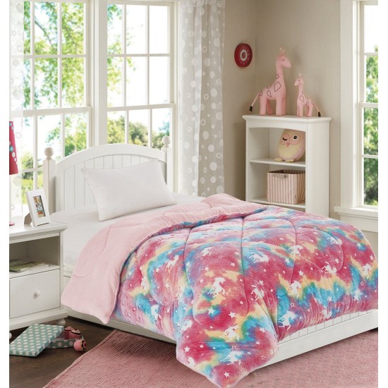 Κουβερτοπάπλωμα Παιδικό Φωσφοριζέ Μονό Unicorn Pink Flannel Fleece Dimcol (160x220) 1Τεμ