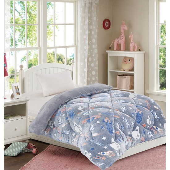 Κουβερτοπάπλωμα Παιδικό Φωσφοριζέ Μονό Galaxy Grey Flannel Fleece Dimcol (160x220) 1Τεμ