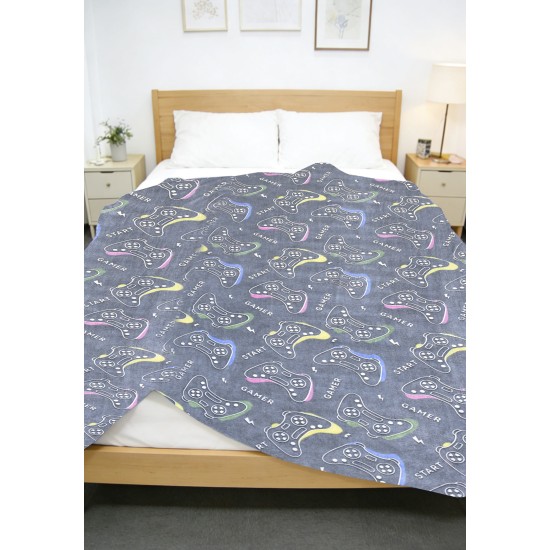 Κουβέρτα Fleece Παιδική Φωσφοριζέ Μονή Gamer Dark Blue Dimcol (175x225) 1Τεμ