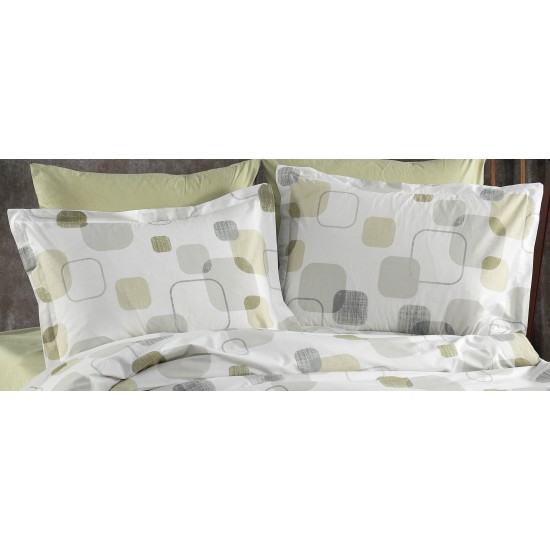 Μαξιλαροθήκη Print Μελίνα 708 White-Olive Cotton Dimcol (50x70) 1Τεμ