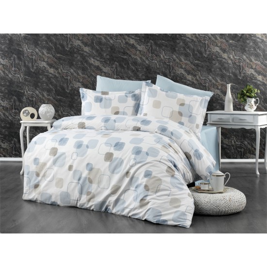 Σεντόνια King Σετ Print Μελίνα 707 White-Light Blue Cotton Dimcol (240x270) 4Τεμ