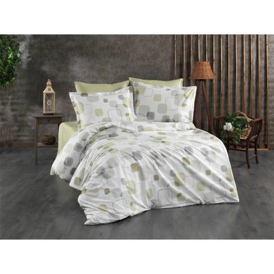 Σεντόνια King Σετ Print Μελίνα 708 White-Olive Cotton Dimcol (240x270) 4Τεμ