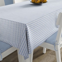 Τραπεζομάντηλο Ανεξίτηλο Νηματοβαφή White-Sky Blue Cotton Dimcol (140x140) 1Τεμ