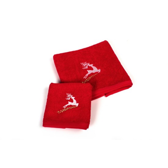 Πετσέτες Χριστουγεννιάτικες 0 Σετ Rudolph Red Cotton Dimcol 2Τεμ