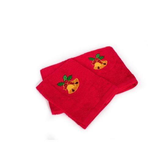 Πετσέτες Χριστουγεννιάτικες 0 Σετ Christmas Time Bells Red Cotton Dimcol 2Τεμ