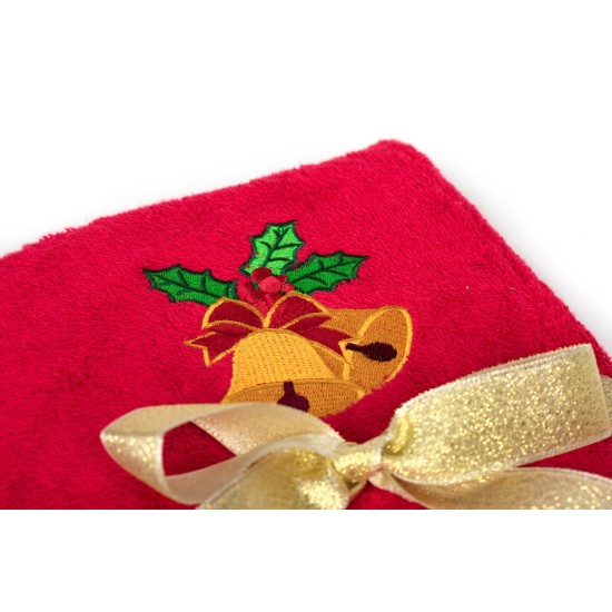 Πετσέτες Χριστουγεννιάτικες 0 Σετ Christmas Time Bells Red Cotton Dimcol 2Τεμ