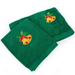 Πετσέτες Χριστουγεννιάτικες 0 Σετ Christmas Time Bells Green Cotton Dimcol 2Τεμ