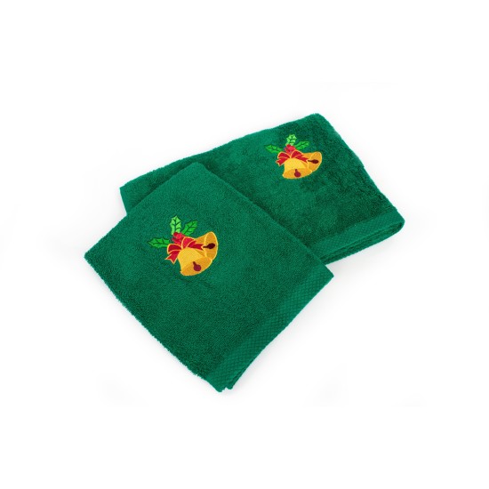Πετσέτες Χριστουγεννιάτικες 0 Σετ Christmas Time Bells Green Cotton Dimcol 2Τεμ
