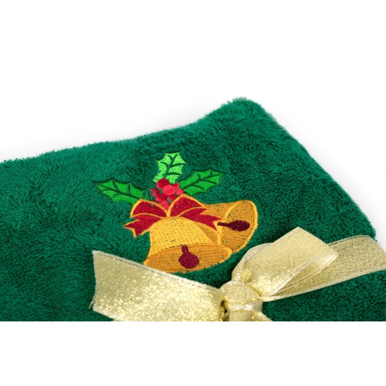 Πετσέτες Χριστουγεννιάτικες 0 Σετ Christmas Time Bells Green Cotton Dimcol 2Τεμ