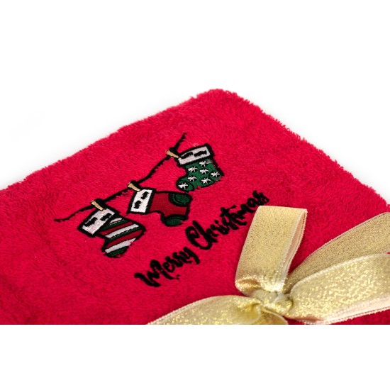Πετσέτες Χριστουγεννιάτικες 0 Σετ Christmas Time Socks Red Cotton Dimcol 2Τεμ