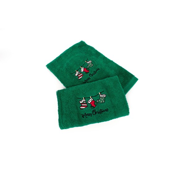 Πετσέτες Χριστουγεννιάτικες 0 Σετ Christmas Time Socks Green Cotton Dimcol 2Τεμ
