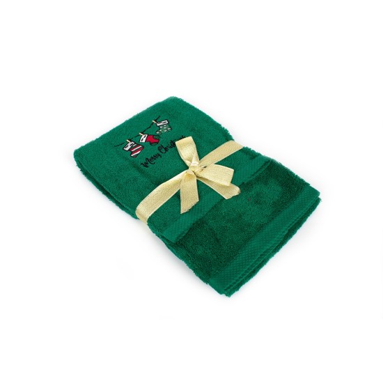 Πετσέτες Χριστουγεννιάτικες 0 Σετ Christmas Time Socks Green Cotton Dimcol 2Τεμ
